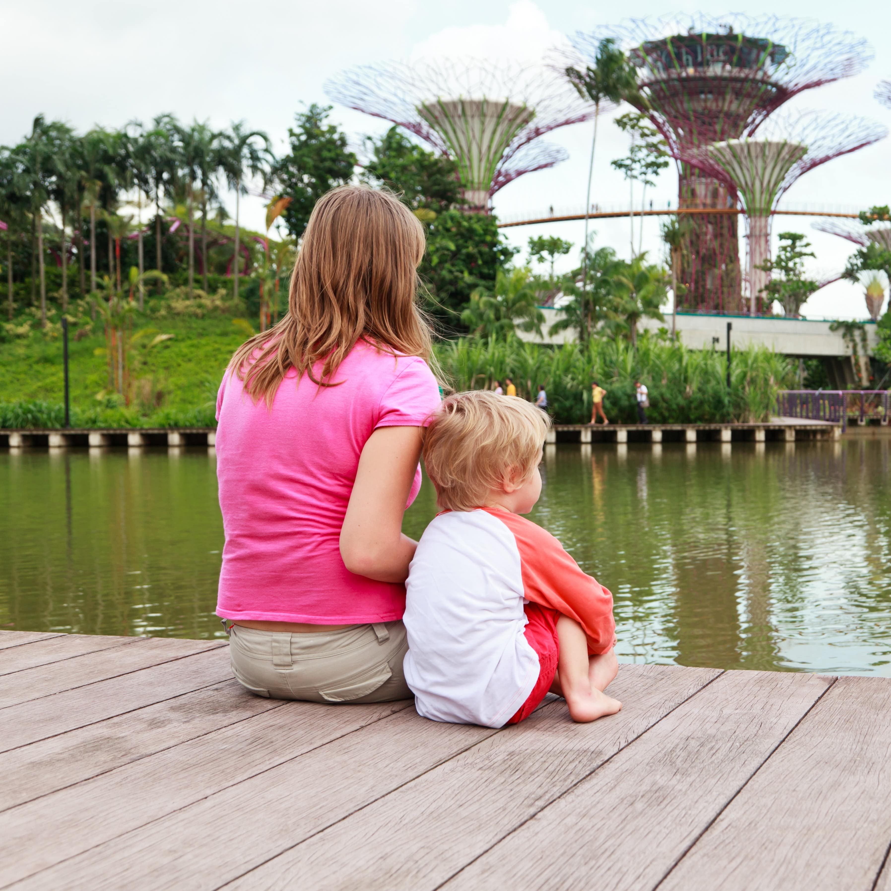 Mother and son looking at the Gardens by the Bay