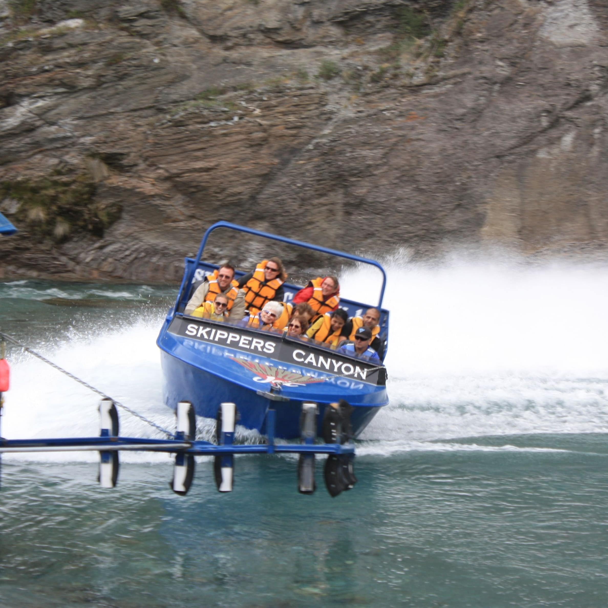 Group of people jet boating in Skippers Canyon