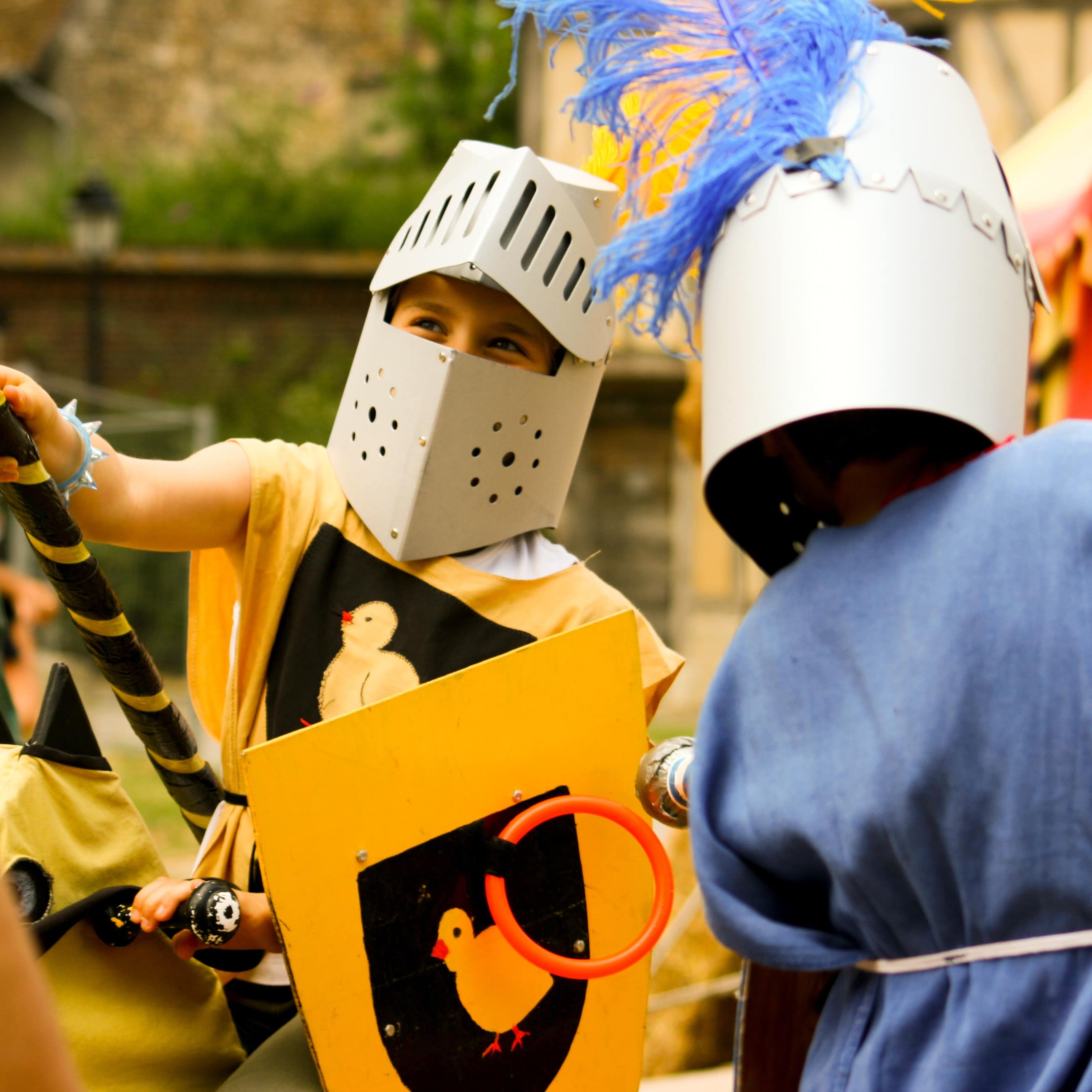 Kids playing in play medieval jousting costume
