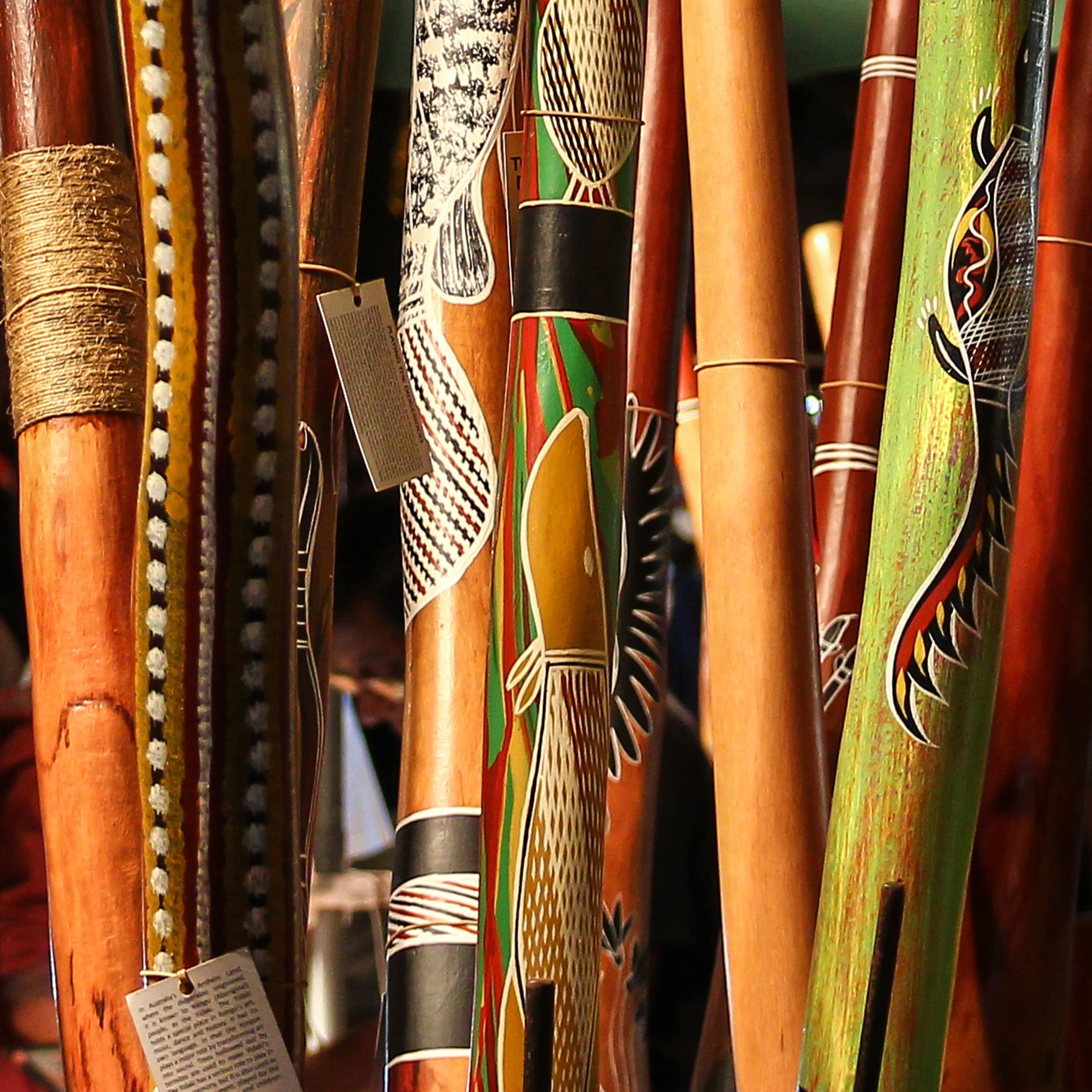 Colorful, intricate Aboriginal instruments