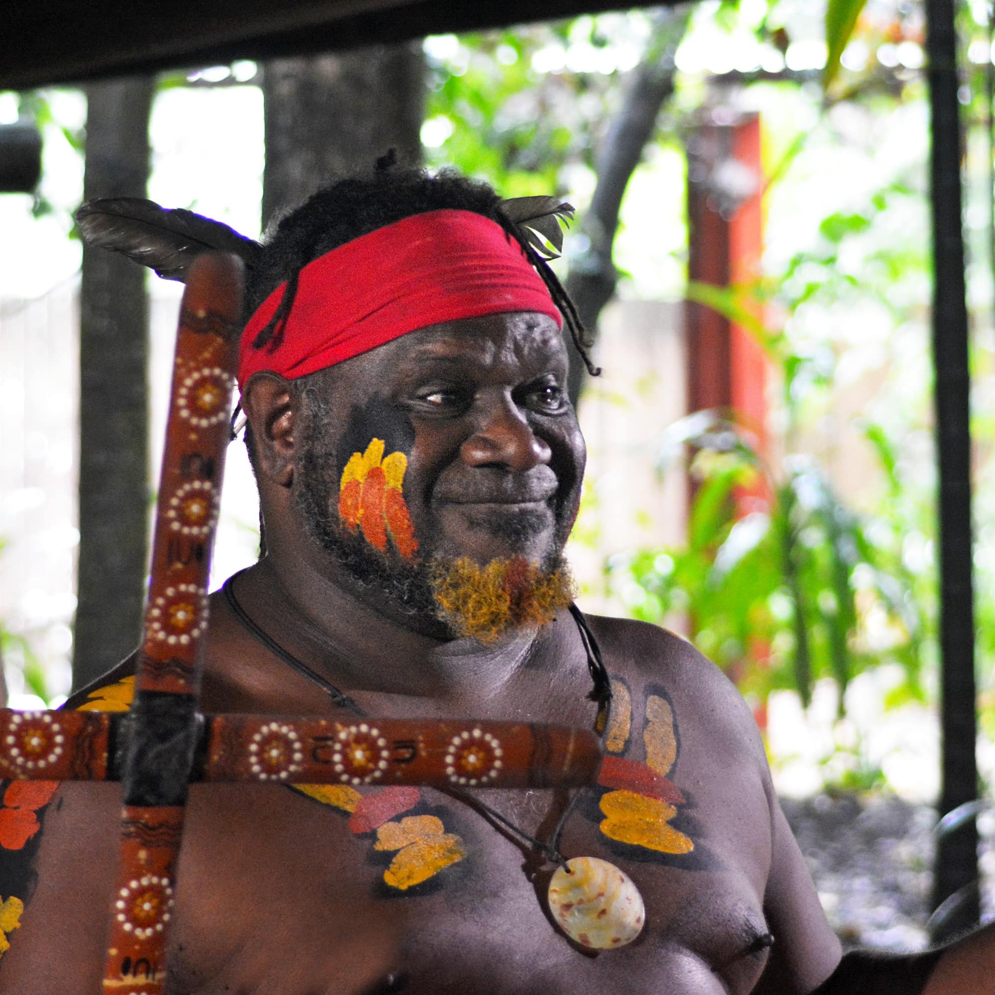 Aboriginal warrior giving talk
