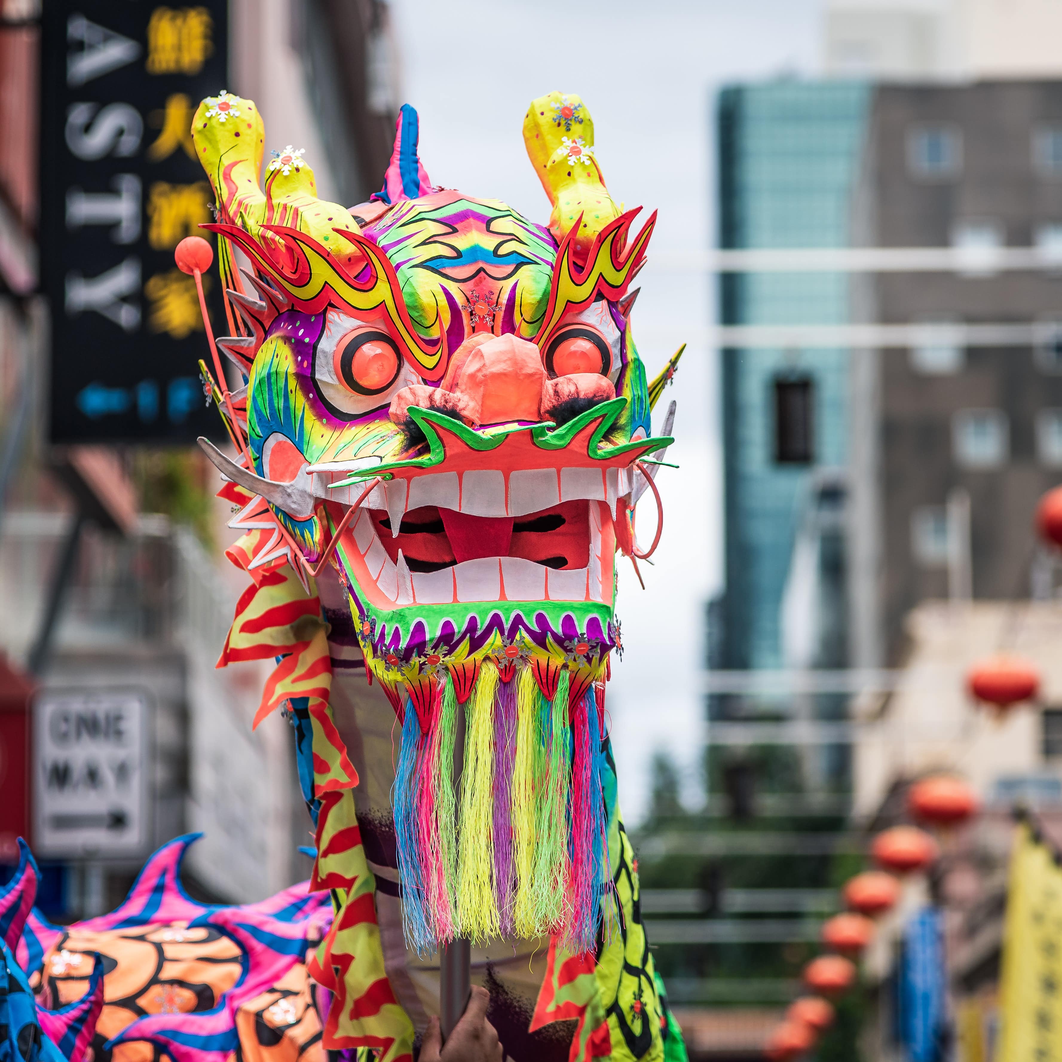 Colorful chinese dragon celebrating Chinese New Year in Chinatown, Melbourne