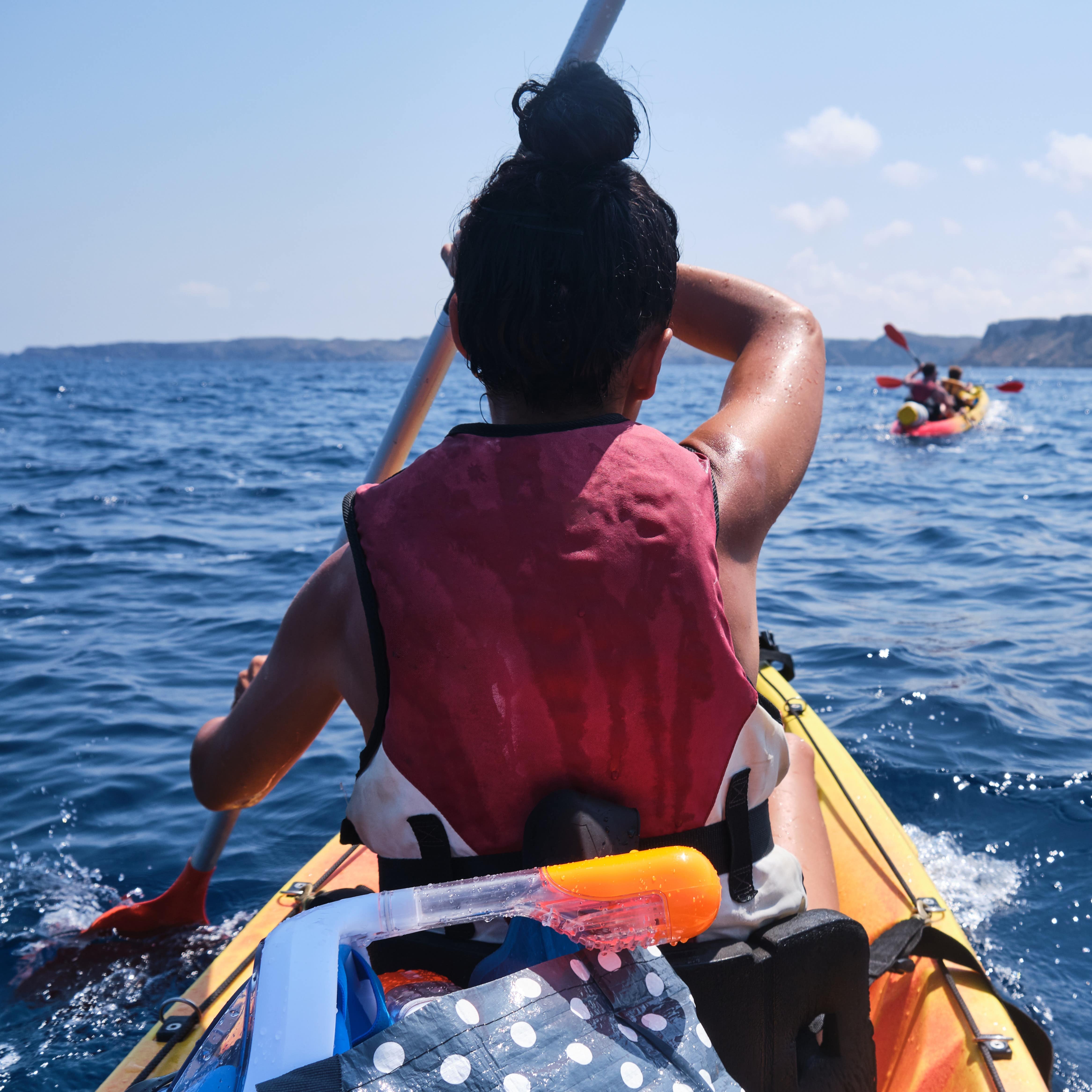 Rear view of kayaker