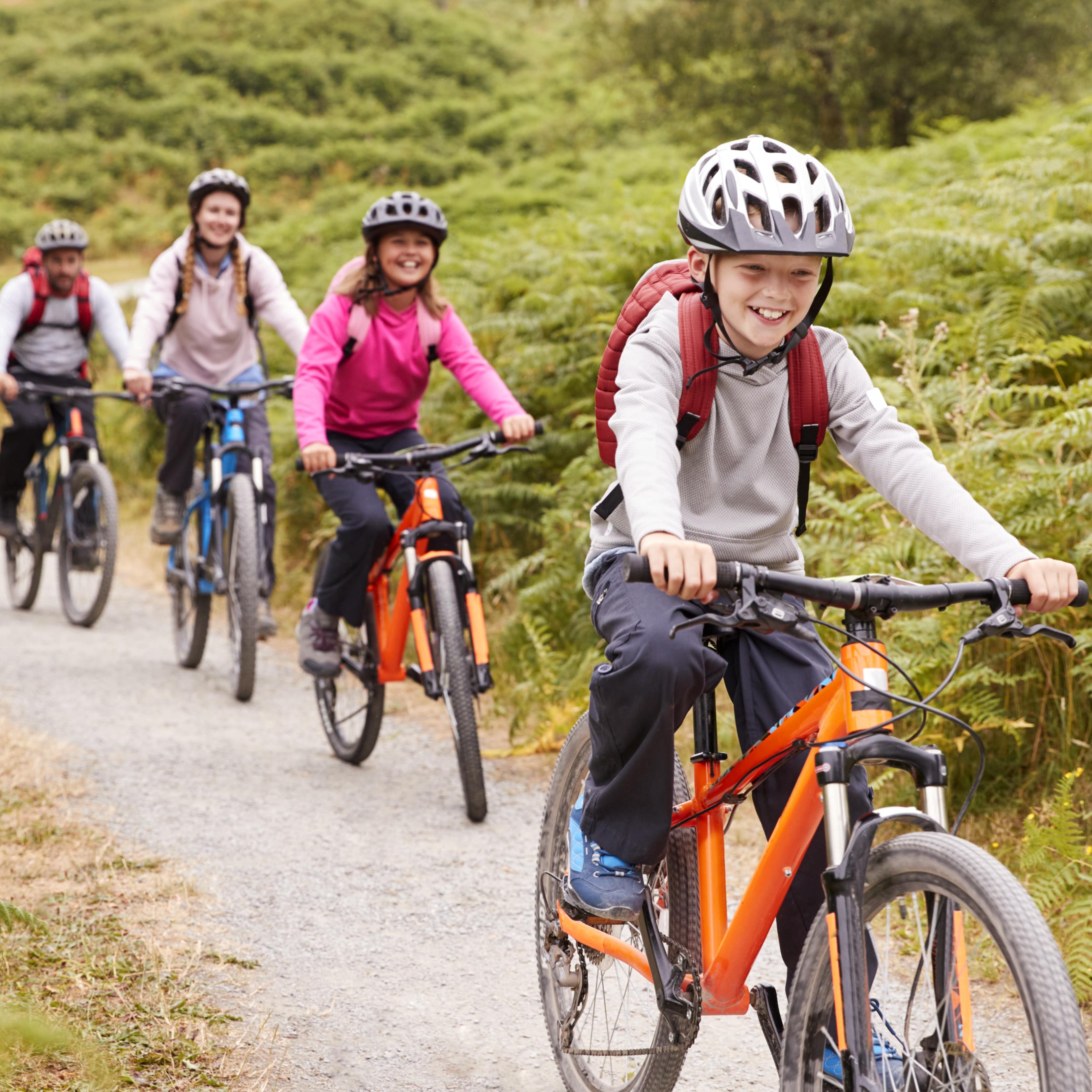 Family taking mountain bike ride