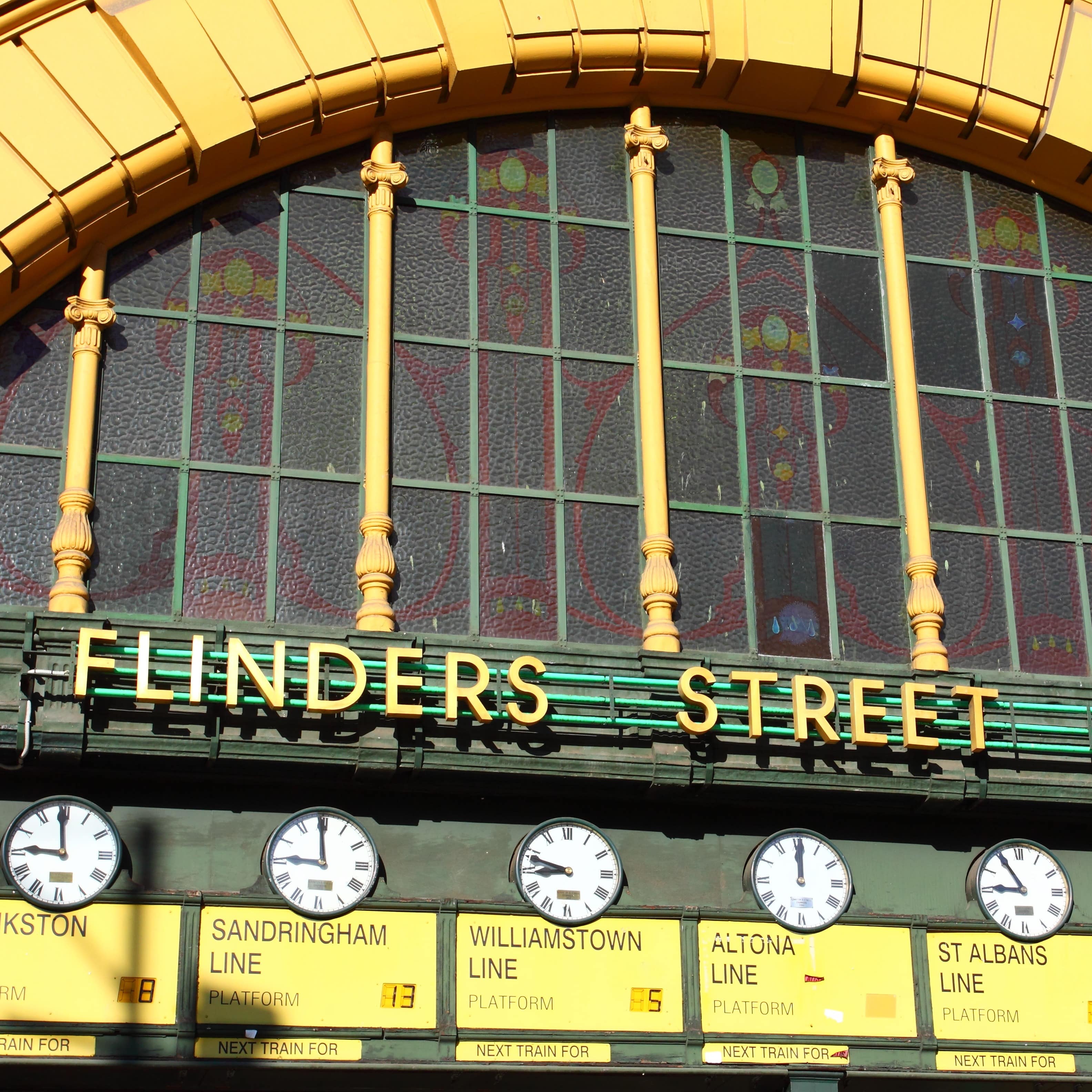 Famous row of clocks at Flinders Street Station