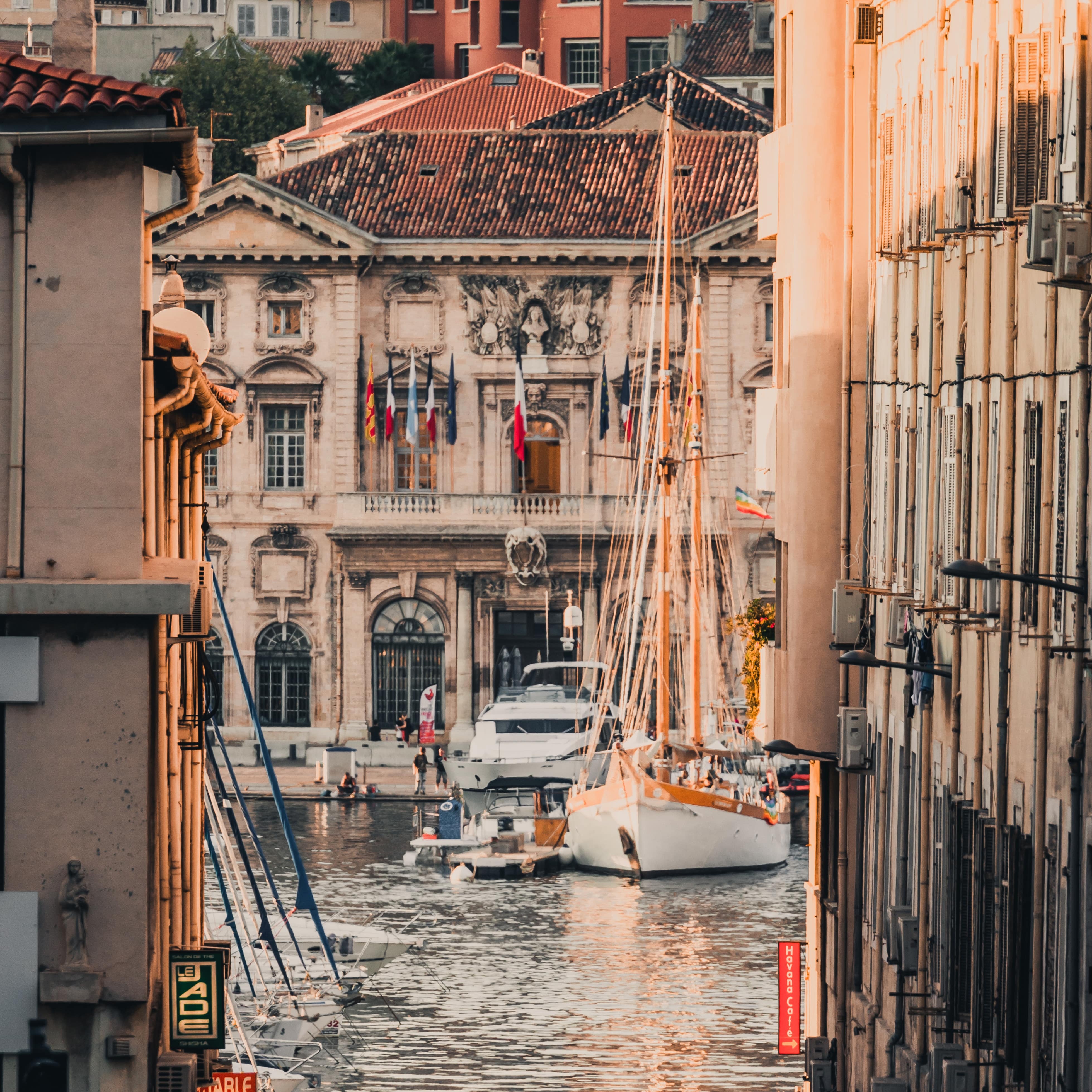 View on the Vieux-Port from the street, Marseille, France