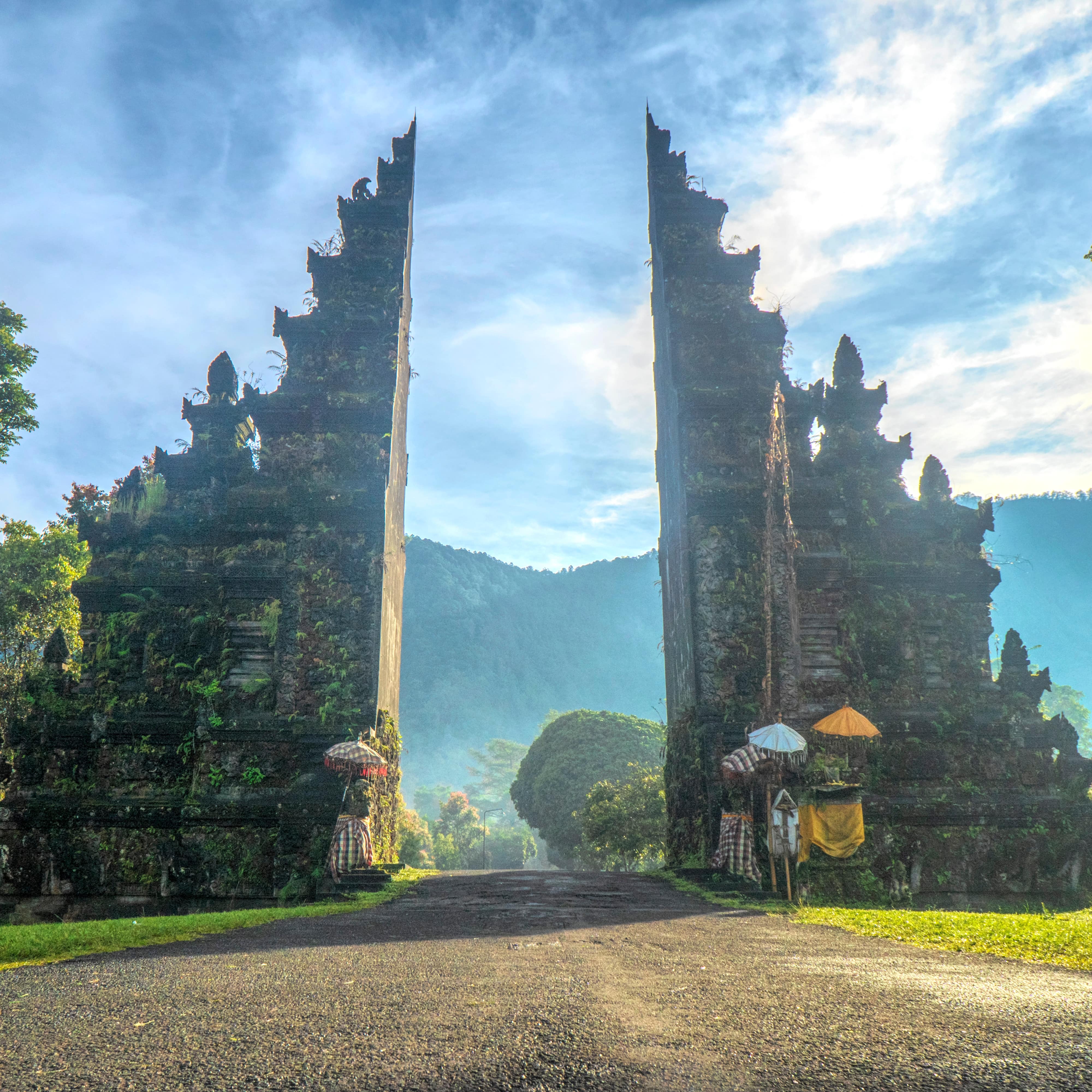 The entrance to the Pura Luhur Lempuyang temple, an intricately carved split gateway that reaches up to the sky