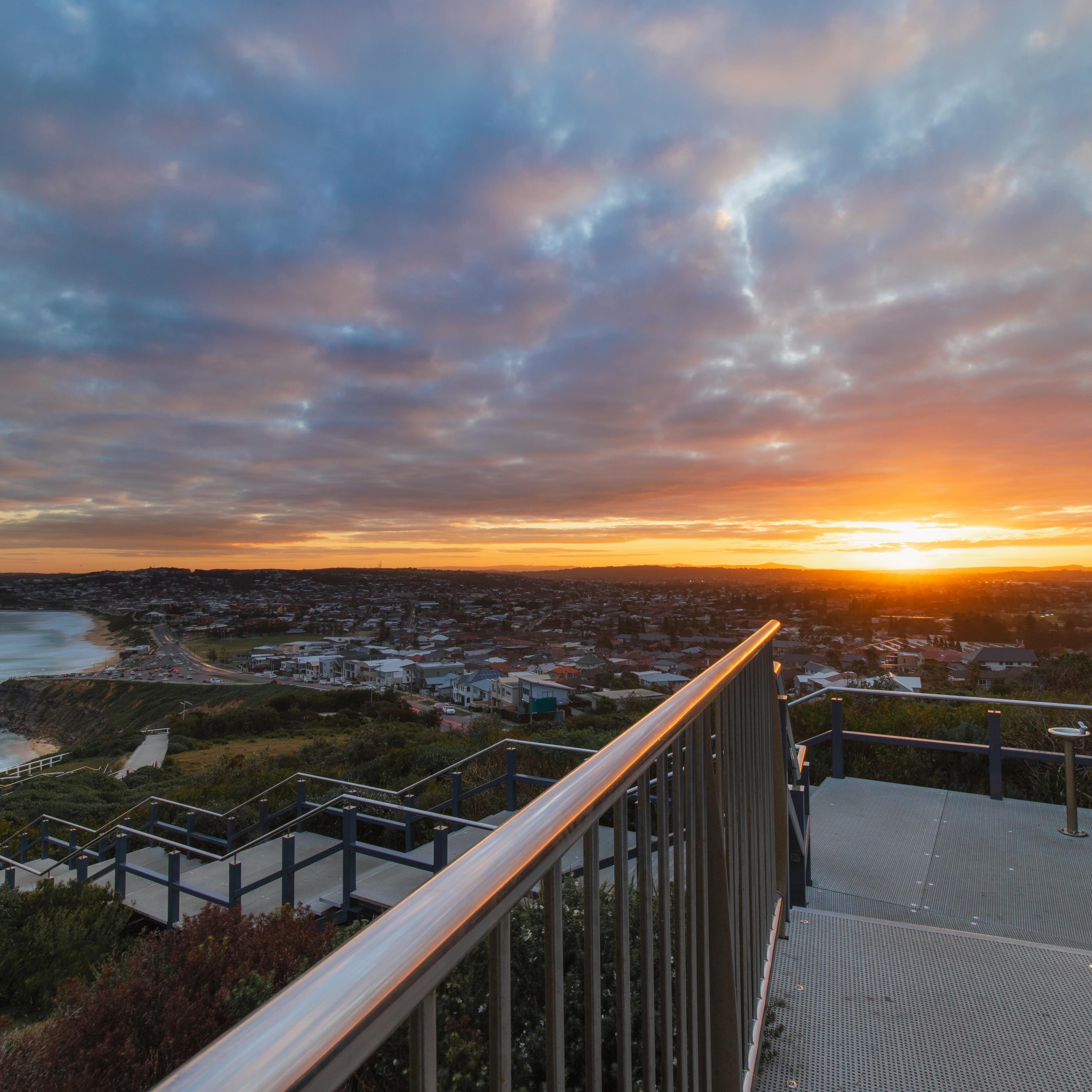 Cloudy sunset view at Anzac Memorial Walk, Newcastle, Australia