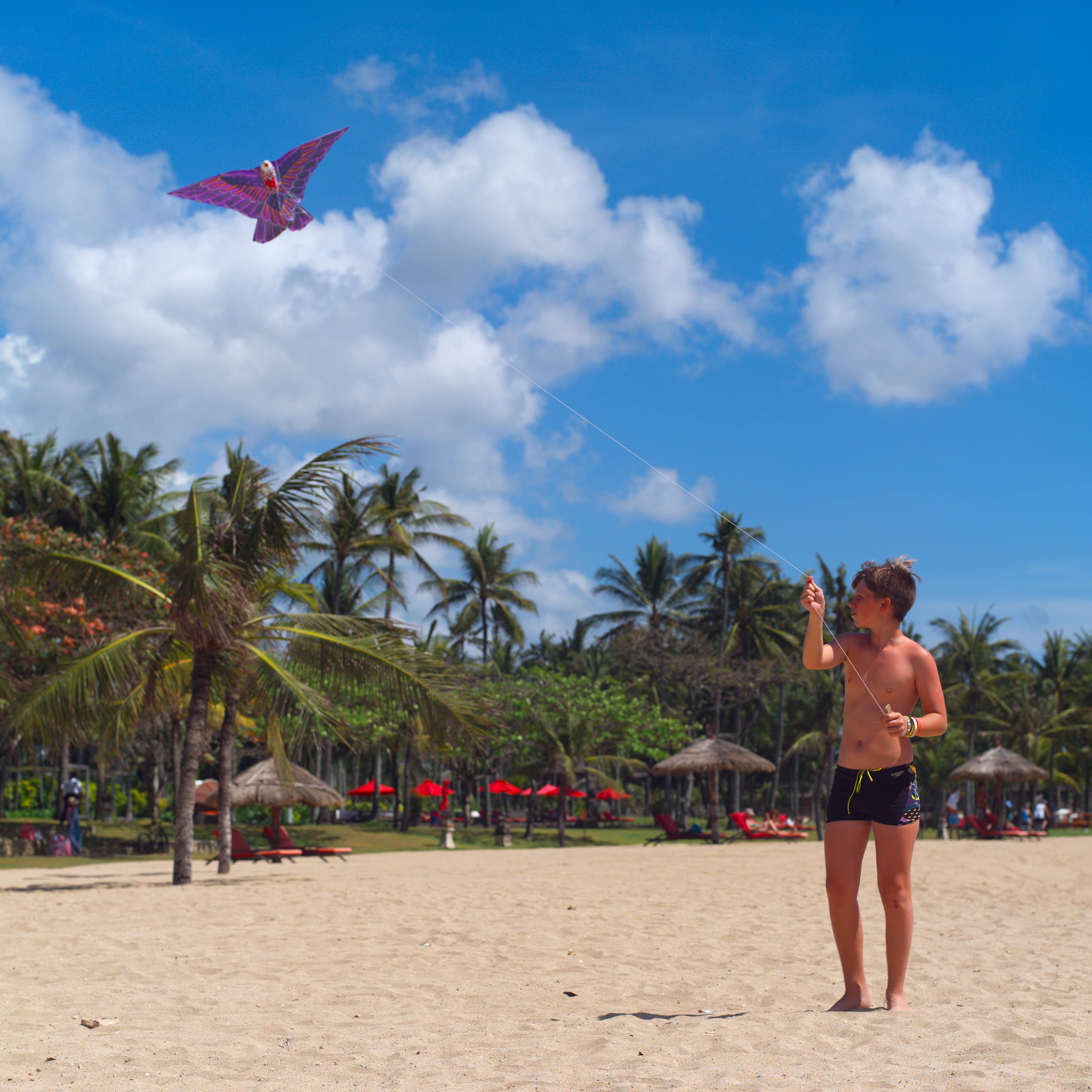 Boy flying kite on the beach