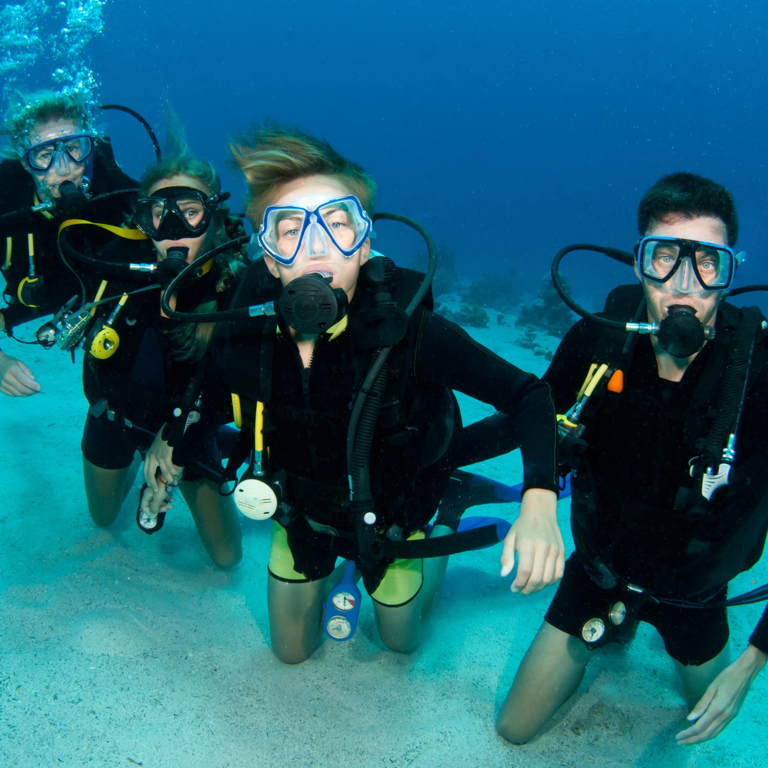 A family scuba diving together